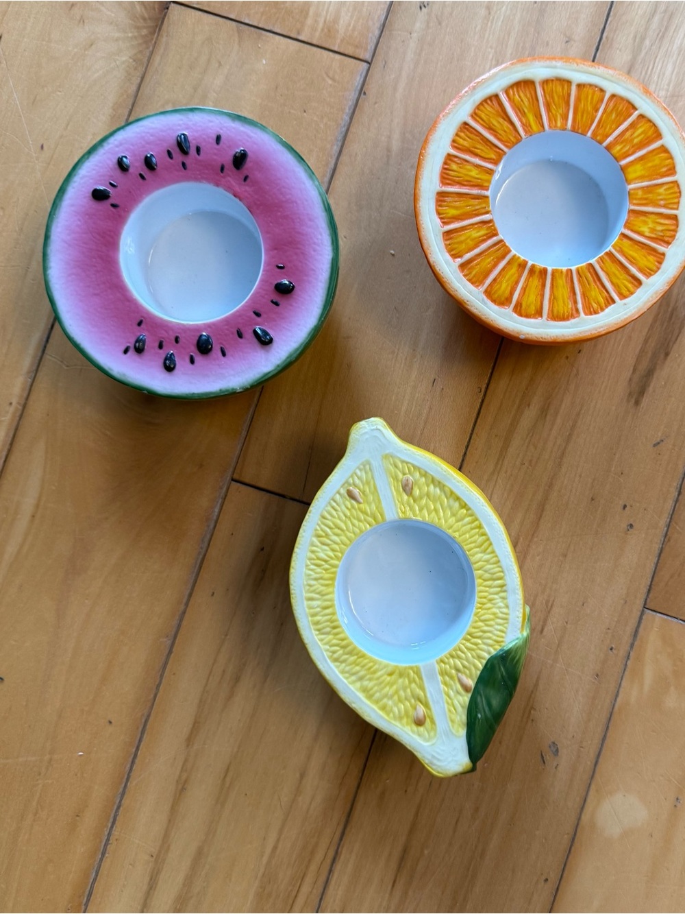 Ceramic Fruit Tealight Holders - Watermelon, Orange & Lemon Set